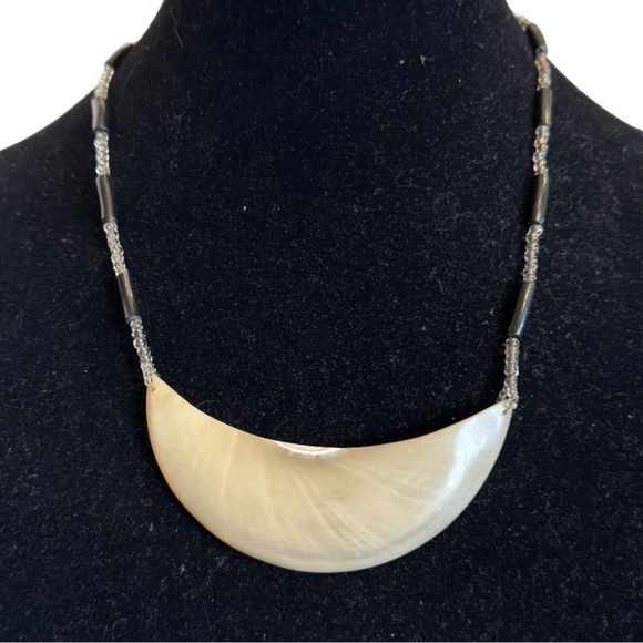 Mother of Pearl Moon Shaped Pendant 20” Good Luck Necklace - Picture 1 of 16